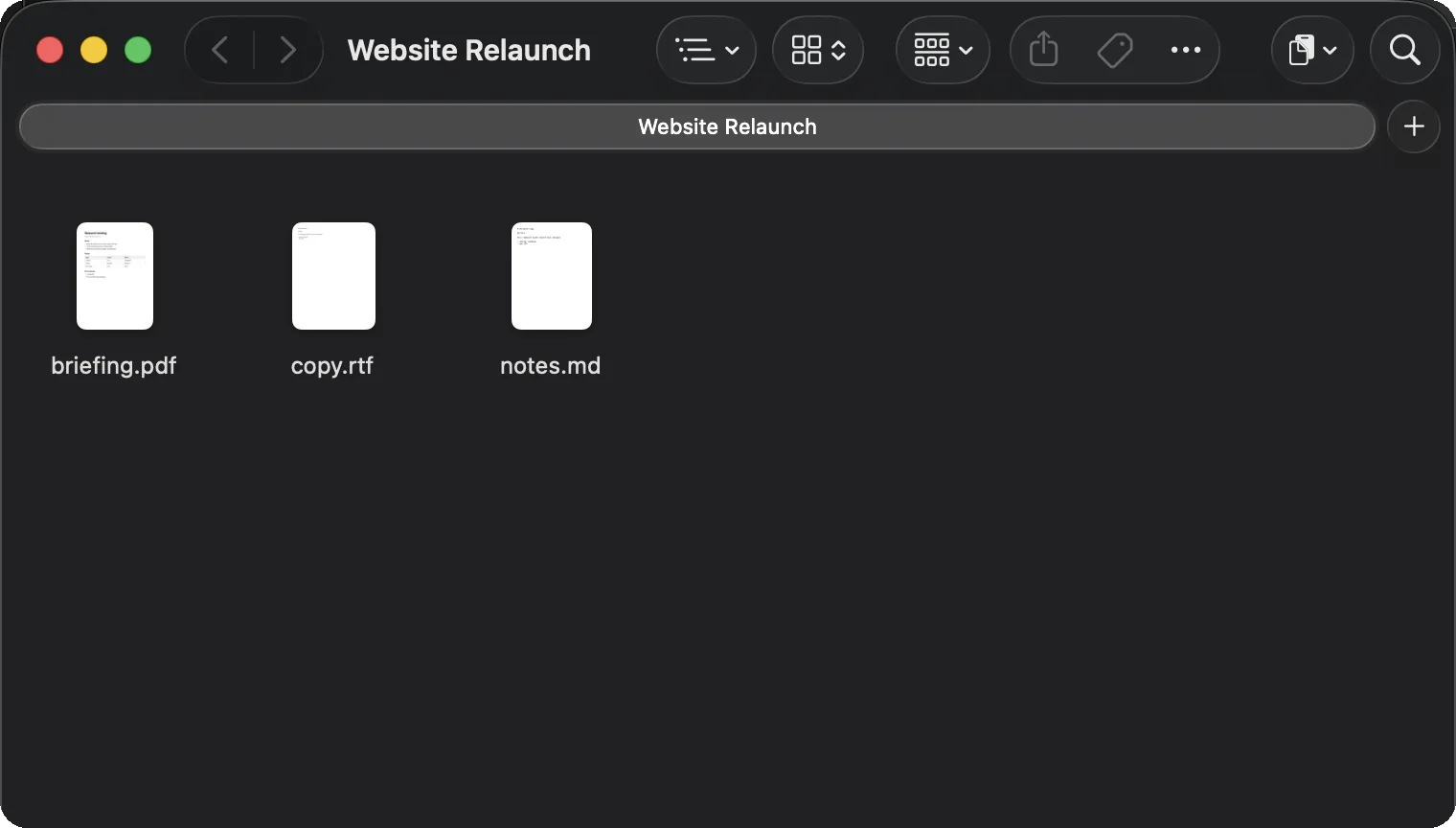 Finder, open on the Website Relaunch folder.