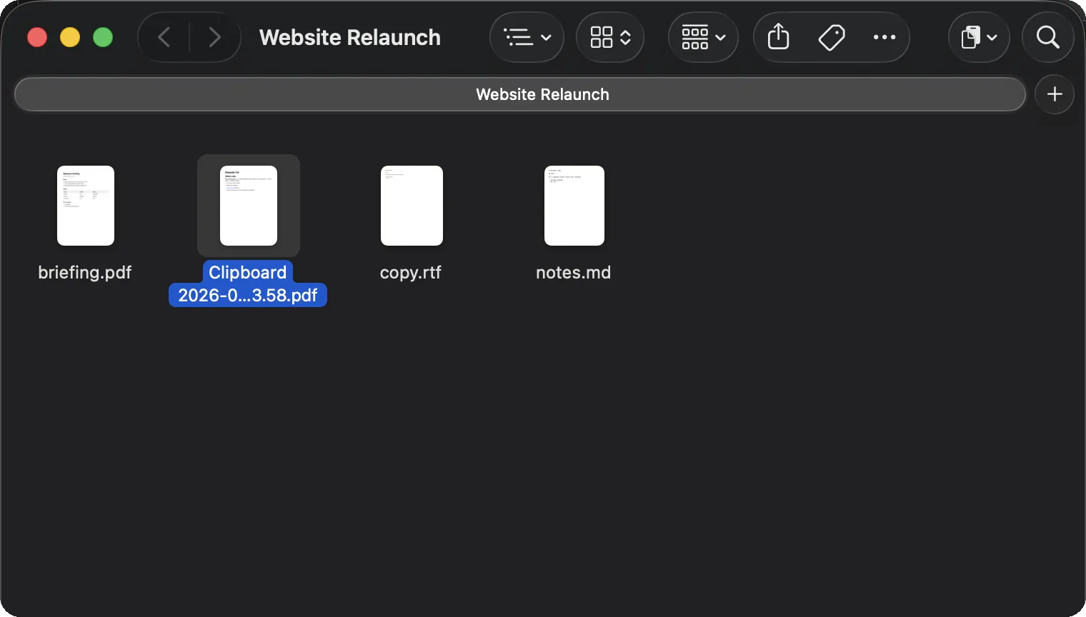 The Finder folder with the new, typeset PDF in it, selected.