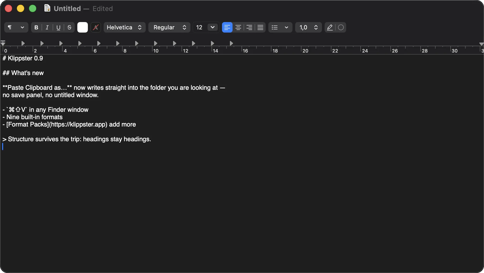 TextEdit showing the Markdown as raw characters: hashes, asterisks, a bracketed link.